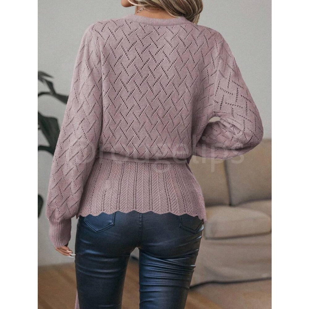 Dusty Lavender Wrap Cardigan Long Lantern Sleeve Ties - Picture 6 of 10